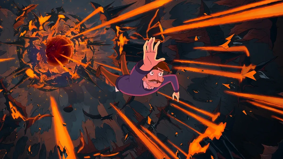 Nathan sendo sugado para dentro de um vórtice infernal durante o clímax da primeira temporada